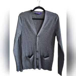 Women's Gray Ralph Lauren Cardigan Sweater, Size Medium